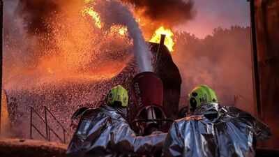 Firefighters tackling a large-scale blaze in Kyiv Oblast early on the morning of Sept. 6, 2026. (State Emergency Service / Telegram) US envoys in Kyiv, but Russian strikes persist across Ukraine: 8 killed, 69 injured