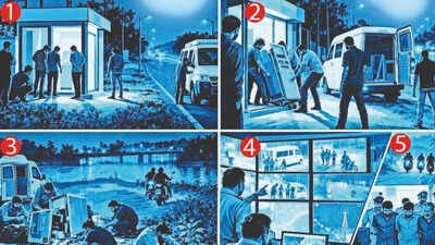 The gang surveyed ATM kiosks for nearly a month before targeting one without CCTV or a burglar alarm Gang uses stolen hearse to cart away ATM with Rs 12 lakh