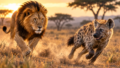 AI-generated image for representation How GPS collars and camera traps changed the 'long-accepted wisdom' about male Lions and Hyenas in African Savannahs, surprising Zoologists