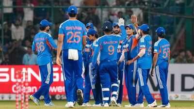 India's players celebrate the wicket of Afghanistan's Sediqullah Atal during the third and final T20I cricket match between India and Afghanistan, in New Delhi. (PTI Photo) Asian Games: BCCI books separate accommodation for men's cricket team, women stay in Games facilities