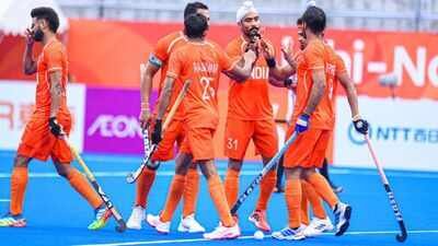Indian men's hockey team at the Asian Games (Photo/ Hockey India) Hockey India's 'blue' promise goes up in smoke as Indian teams wear saffron at Asian Games