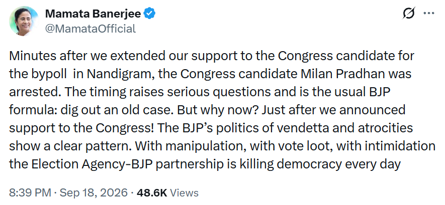 Mamata Banerjee X post