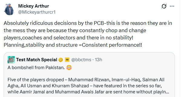 Mickey Arthur post<br>