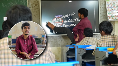 Naidu cleared the DSC exam and became a government school teacher. (Photo courtesy: BBC News Hindi) Simhachalam Naidu was born with disability in both hands; today, he is a government school teacher who writes with his legs: “To move forward in life, I had to accept that my feet were my hands”