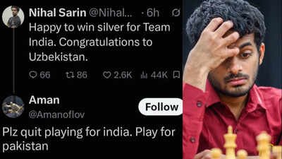 India's Chess Olympiad medallist Nihal Sarin replies to 'play for Pakistan' troll with three words