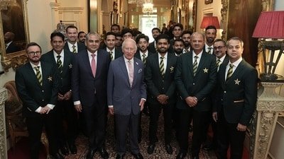King Charles III meets members of the Pakistan national cricket team during an audience with the team at Clarence House. (AFP) King Charles III meets members of the Pakistan national cricket team during an audience with the team at Clarence House. (AFP)