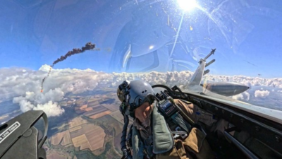 A Ukrainian F-16 pilot turns to look at a Russian jet-powered drone that has been shot down. (Credit: Ukrainian Defence Ministry) Russia's jet drones challenge Ukraine, India builds its own answer