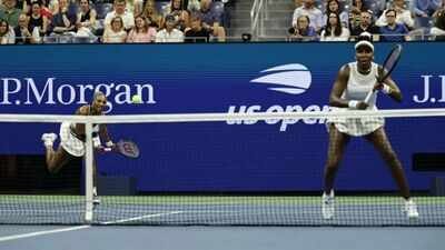Serena Williams, left, and Venus Williams play against Hao-Ching Chan, and Maya Joint, during a women's doubles match at the US Open tennis championships, Friday, Sept. 4, 2026, in New York. (AP Photo) In first appearance since 2022, Serena and Venus Williams lose US Open doubles thriller after 5-0 lead in decider