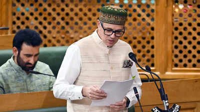 Jammu and Kashmir Chief Minister Omar Abdullah speaks in the assembly during the autumn session, in Srinagar on Tuesday. (ANI Photo) J&K scans 21 lakh library books, pulls out 4,000 titles; ‘objectionable content’ under scrutiny