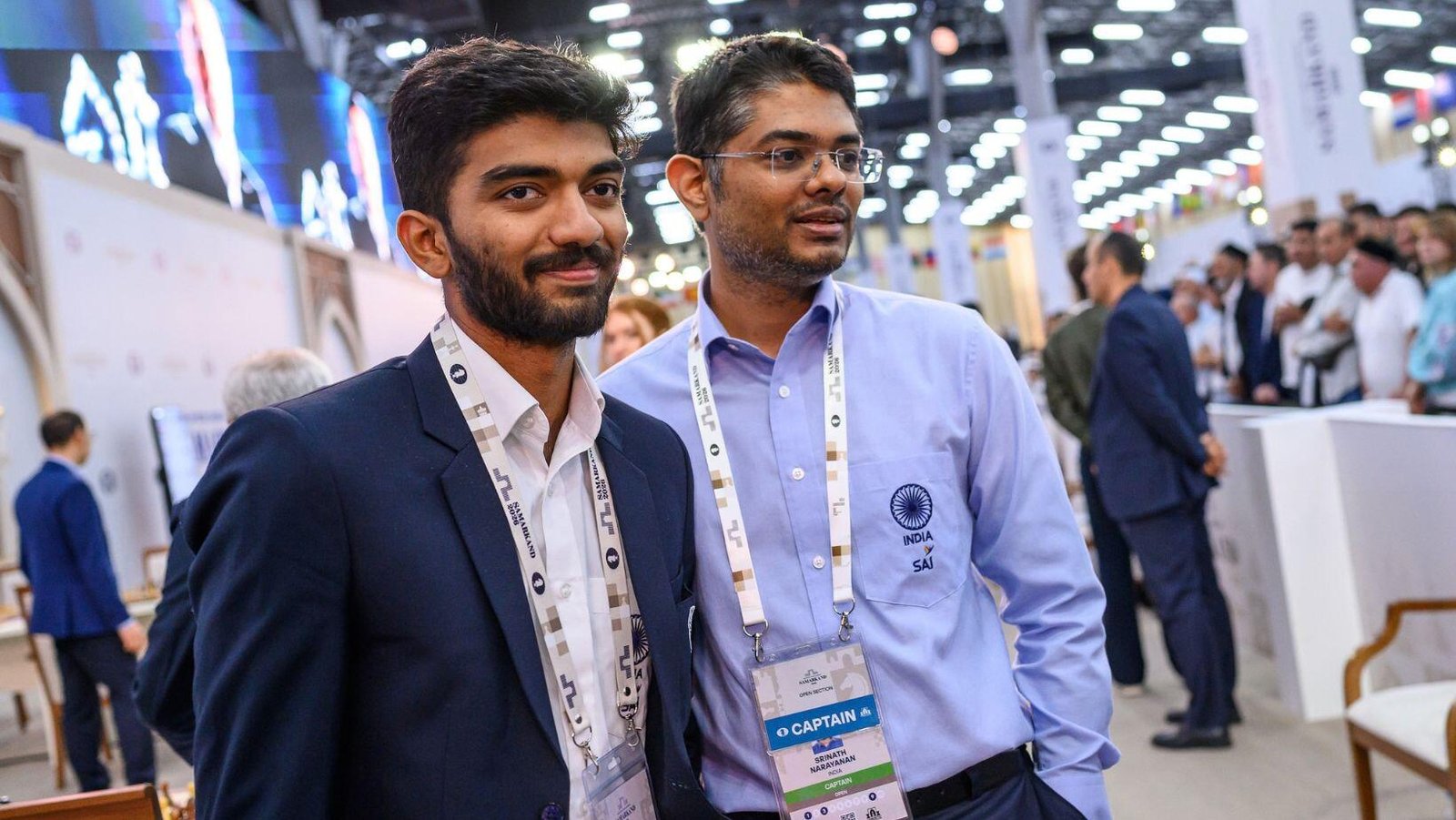 Srinath Narayanan with Gukesh (Photo by Michal Walusza for FIDE)