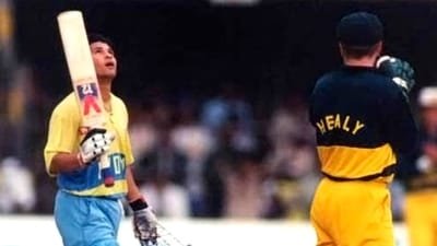 Sachin Tendulkar during his maiden ODI ton. (X Images)