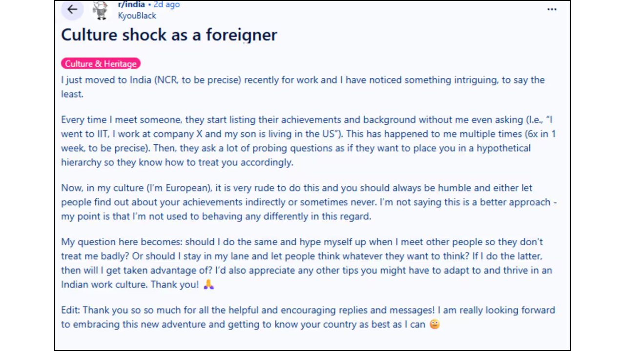 The expat shared his account on reddit