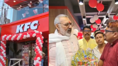 The inauguration of the first KFC outlet in Begusarai city by Union minister Giriraj Singh Union minister Giriraj inaugurates KFC in Begusarai, sparks debate over his jhatka meat remarks