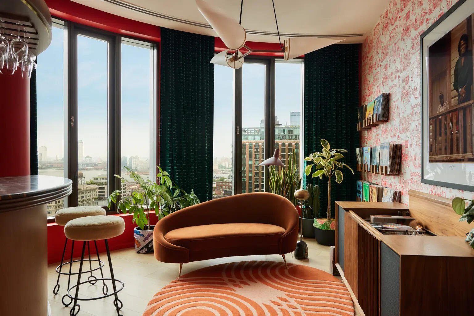 The luxury condo offers views of the Manhattan Bridge, East River and lower Manhattan skyline.