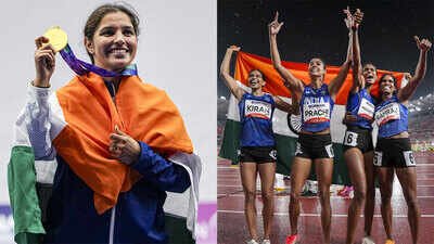 Neeru Dhanda and women's 4x400m gold medallists. Asian Games 2026 Medal Tally: How two gold medals lifted India back into the top 10