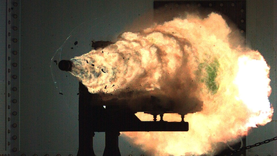 A rail gun firing a blunt projectile during a demonstrative firing. (image credit: US Navy) India takes next step to develop the next generation of space age rail guns