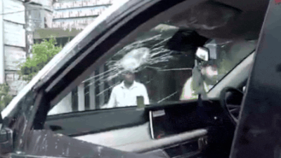 Watch: Video shows vandalised car 'Tried to drag me out': TMC MLA Kunal Ghosh's car smashed, says guards drew guns to save him - video