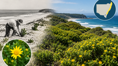 Representative Image (AI-generated) From 1946, NSW planted South African bitou bush to stabilise coastal sand dunes; decades later it had spread along 46% of the state's coastline and threatened native ecosystems