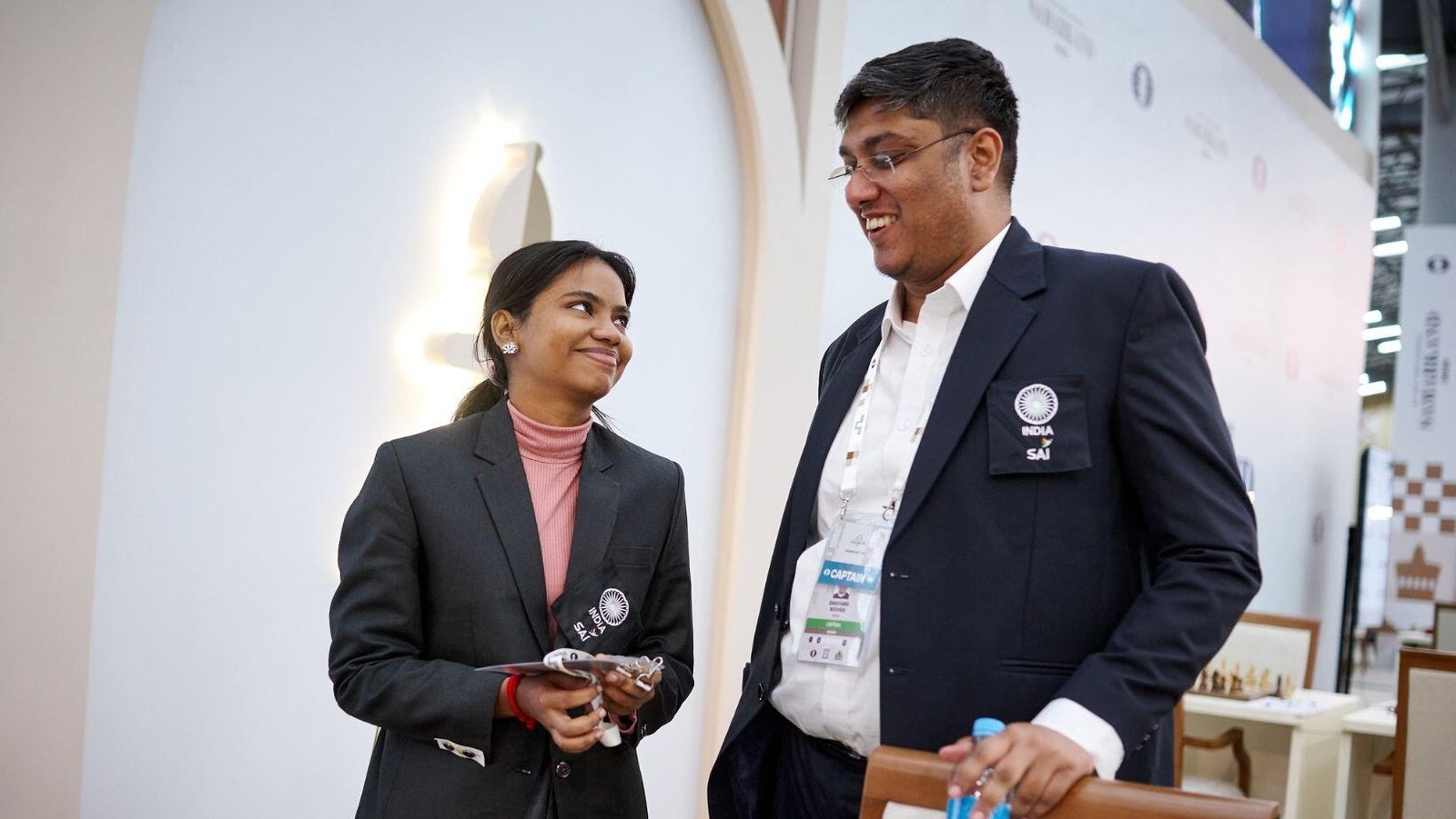 Swayams Mishra with Savitha Shri at Samarkand Olympiad (FIDE Photo)
