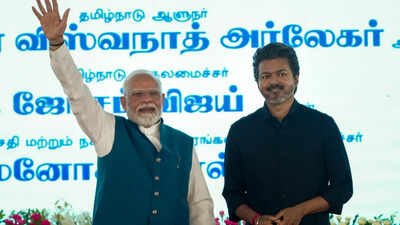 PM Modi and Tamil Nadu CM Joseph Vijay during the launch and inauguration of various development projects worth over Rs 13,000 crore at IIT Madras, in Chennai 'Next PM Vijay 2029’: Placards trigger brief stir at PM Modi event in Chennai