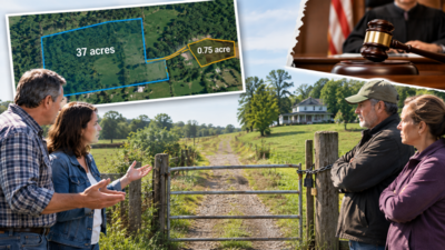 In the 1950s, a Kentucky family bought 37 acres and later added a smaller access parcel; decades after the two were sold separately, new owners lost their court fight to use the neighbour's driveway