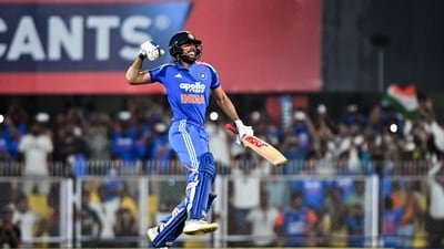 Shubman Gill celebrates his double century during the 2nd ODI against West Indies. (ANI Pic Service)