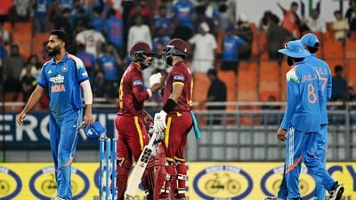 India and West Indies teams after the final ODI. (Rahul Singh)