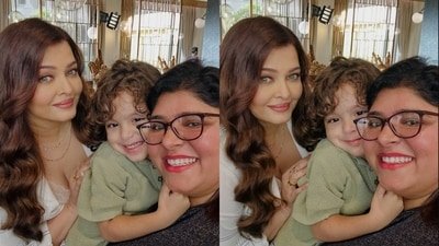 Aishwarya Rai with her ad film shoot co-star. Aishwarya Rai with her ad film shoot co-star.