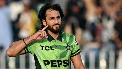 Pakistan's Salman Agha celebrates after scoring a century. (AFP)