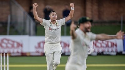 Australia's Scott Boland celebrates after taking the wicket of South Africa's Ryan Rickelton. (AFP) Australia's Scott Boland celebrates after taking the wicket of South Africa's Ryan Rickelton. (AFP)