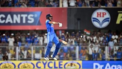 Guwahati, Sep 30 (ANI): Indian skipper Shubman Gill celebrates his double century during the 2nd ODI against West Indies at Barsapara Cricket Stadium, in Guwahati on Wednesday. (ANI Photo) (ANI Pic Service)