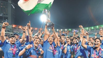 Harmanpreet Kaur celebrates after leading India to the World Cup win in 2025. (Getty Images)