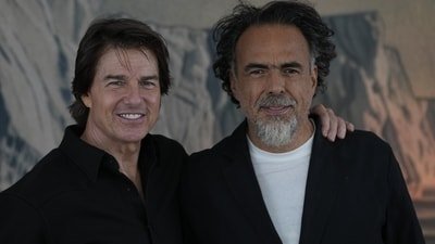 Tom Cruise and director Alejandro González Iñárritu pose for photos during an event presenting the film "Digger" in Mexico City, Saturday, Sept. 26, 2026. (AP Photo/Marco Ugarte) (AP Photo/Marco Ugarte)