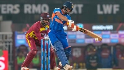 India's Ishan kishan plays a shot during the first T20I cricket match of a series between India and West Indies, in Lucknow, Uttar Pradesh, Tuesday, Oct. 6 (PTI)
