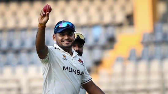 Tushar Deshpande celebrates after taking five wickets. Tushar Deshpande celebrates after taking five wickets.