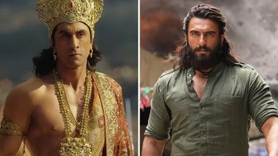 Ranbir Kapoor in Ramayana (L) and Ranveer Singh in Dhurandhar The Revenge (R).