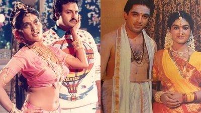 Silk Smitha, Balakrishna, Kamal Haasan and Urvashi in stills from Aditya 369 and Michael Madana Kama Rajan. Silk Smitha, Balakrishna, Kamal Haasan and Urvashi in stills from Aditya 369 and Michael Madana Kama Rajan.