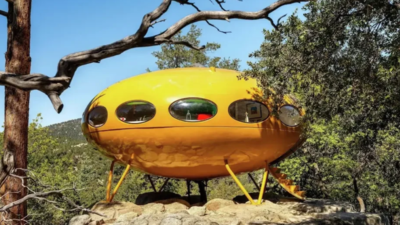A California house shaped like a flying saucer has hit the market for nearly $1.5 million; built in 1969, the 793-square-foot Futuro home is one of about 50 surviving examples of the space-age design
