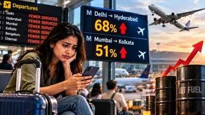 Airlines have scheduled 5% fewer domestic flights for the October-December quarter. (Image for representative purpose only) Flight fares soar: Delhi-Hyderabad up 68%, Mumbai-Kolkata 51% as fewer services and higher fuel costs squeeze travellers; IndiGo raises fuel surcharge by up to Rs 350