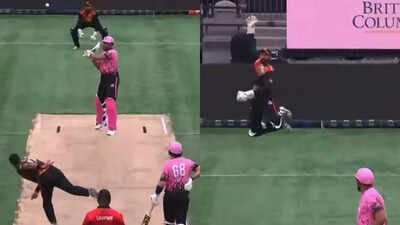 Ali Khan's wide ball goes for six (Screengrabs) Bizarre! Ali Khan's wide ball goes for six, batter gets only five runs - Watch
