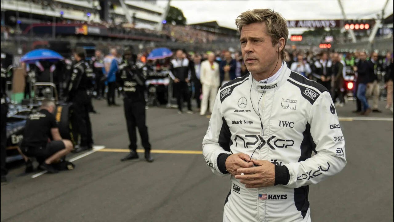 Brad Pitt in a scene from _F1 The Movie