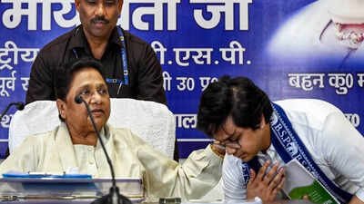 BSP national president Mayawati has reinstated her nephew Akash Anand as the national coordinator of the party (File photo) Akash Anand back in BSP fold after apology to Mayawati, gets key post again