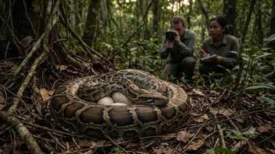 Burmese python mothers can generate heat while guarding their eggs; scientists documented the behaviour in a wild Florida nest