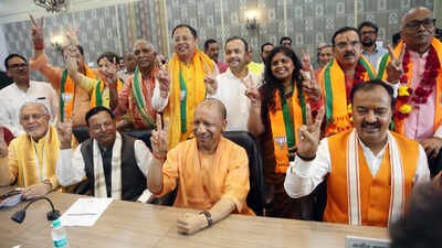 CM Yogi Adityanath, Dy CM Keshav Maurya, UP BJP chief Pankaj Chaudhary, minister Suresh Khanna along with BJP RS nominees All 10 Rajya Sabha candidates from UP set to get elected unopposed