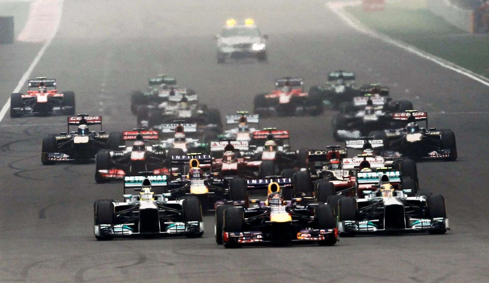 FILE PHOTO_ Red Bull Formula One driver Vettel leads the field at the start of the Indian F1 Grand Prix at the Buddh International Circuit in Greater Noida
