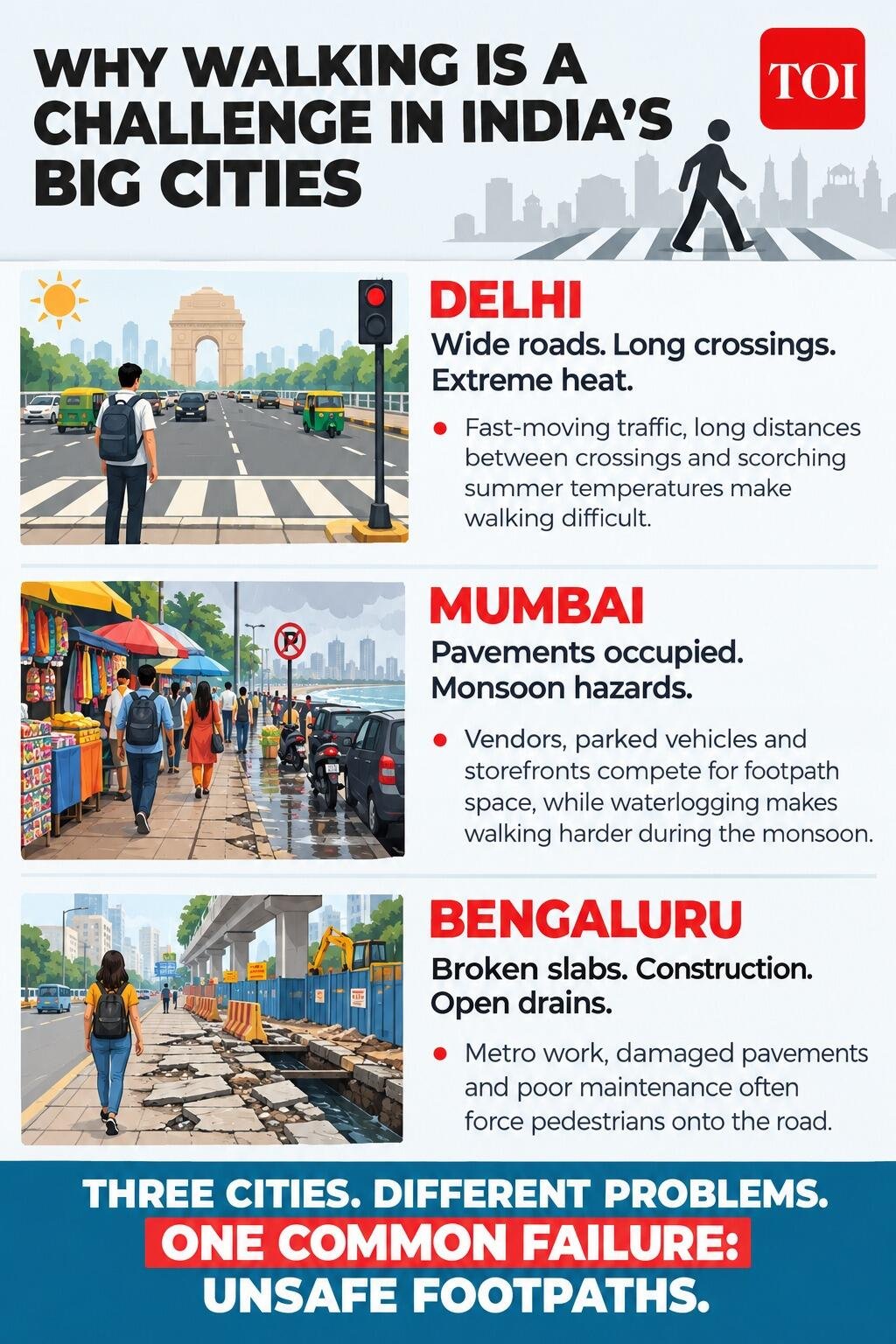 Footpaths often disappear along busy roads