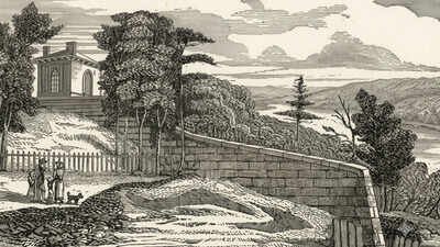 Harvie built two walls around his property, blocking long-used public path along River Clyde.(AI-enhanced photo: Mitchell Library, Glasgow Collection) In 1823, Glasgow residents tore down a 12-foot wall topped with iron spikes and broken glass in a fight over a riverside path; archaeologists have now uncovered its remains and a token bearing the city's motto
