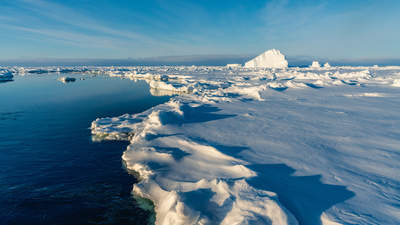 Reducing ice cap due to global warming. Arctic ice had been expanding for at least 1,000 years before reaching its greatest extent around 1960; researchers say greenhouse warming then reversed a natural slide toward another ice age
