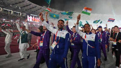 Indian athletes leave the arena following the closing ceremony for the Asian Games in Nagoya. (AP Photo) ‘Learn from these Games and keep moving forward’: Abhinav Bindra’s message to Team India as LA Olympics beckons