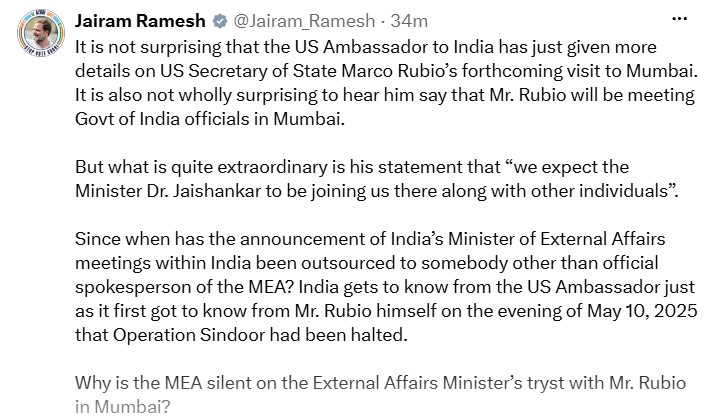 Jairam Ramesh X post